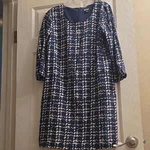 DKNY Navy and White Long Sleeve Dress